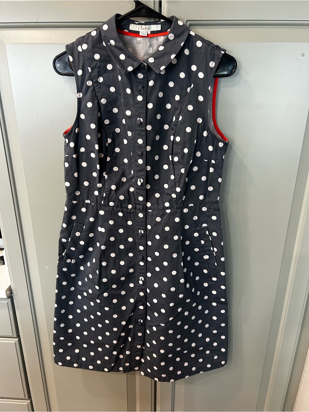 BODEN 100% cotton sleeveless button up polkadot dress size 8L
